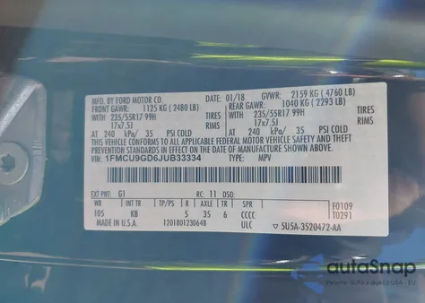 2018 Ford Escape Se from USA, damaged, VIN 1FMCU9GD6JUB33334